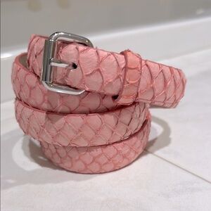 Ann Taylor Pink Leather Faux Reptile Belt with Silver Buckle. EUC